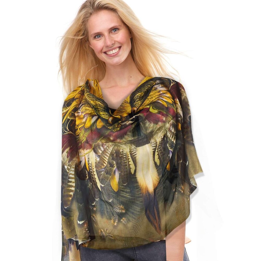 Phoenix Feather Wings in Flight Long Natural Fiber Scarf Shawl - Picture 4 of 10